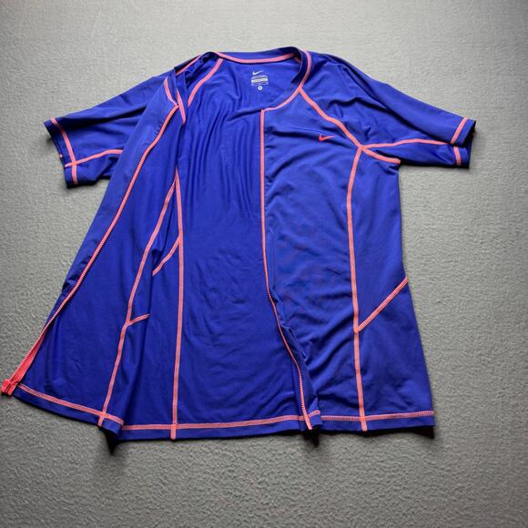 Nike Women's Hydro Rash Guard Short Sleeve Blue and Pink Full Zip - Size Medium - Picture 2 of 9